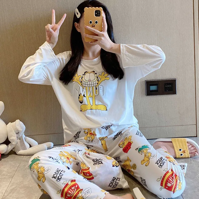 

Print Pajama Set For Women Cartoon Sailor Moon Sleepwear Loose Female Long Sleeves Summer Homewear Cotton Pyjamas Plus Size