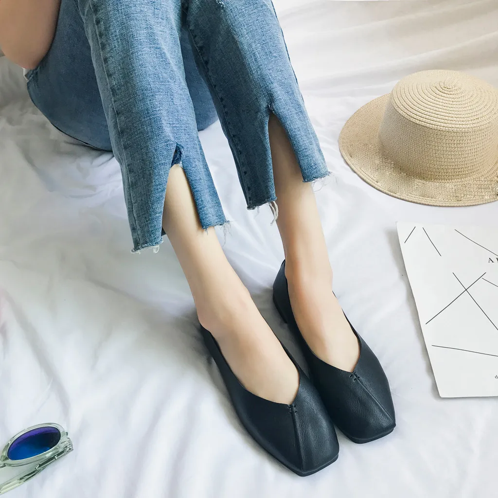 JAYCOSIN 2019 весенние черные мягкие кожаные туфли для женщин большие размеры балетки