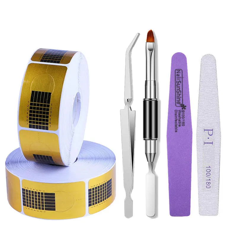 

50pcs Nail Extension Forms For Nails UV Extension Gel Tip with 1Pcs Nail Brush Nail File Manicure Mold Builder Design Nail Form