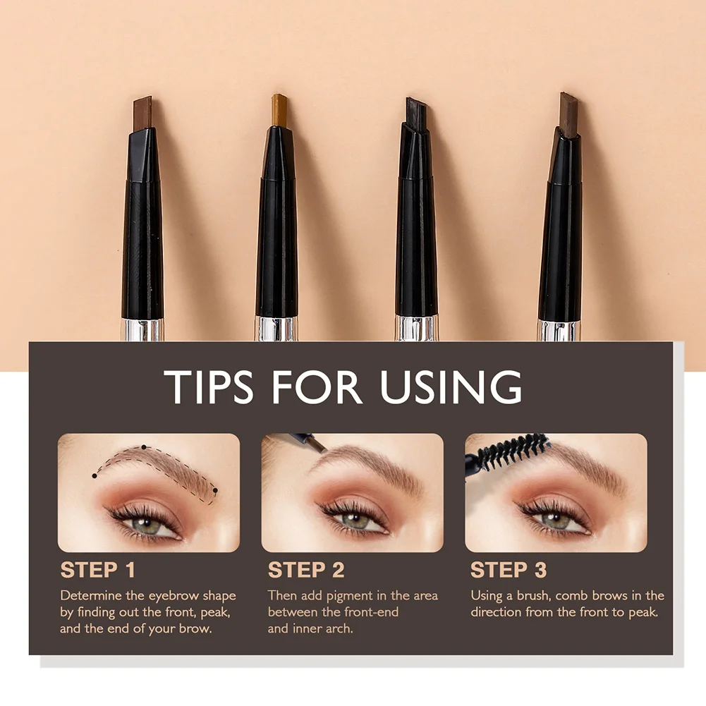 

4 Colors Eyebrow Pencil Waterproof Long Lasting 2-in-1 Brow Tint Pen Precise Makeup Replaceable Refill Eye Brow Makeup For Women