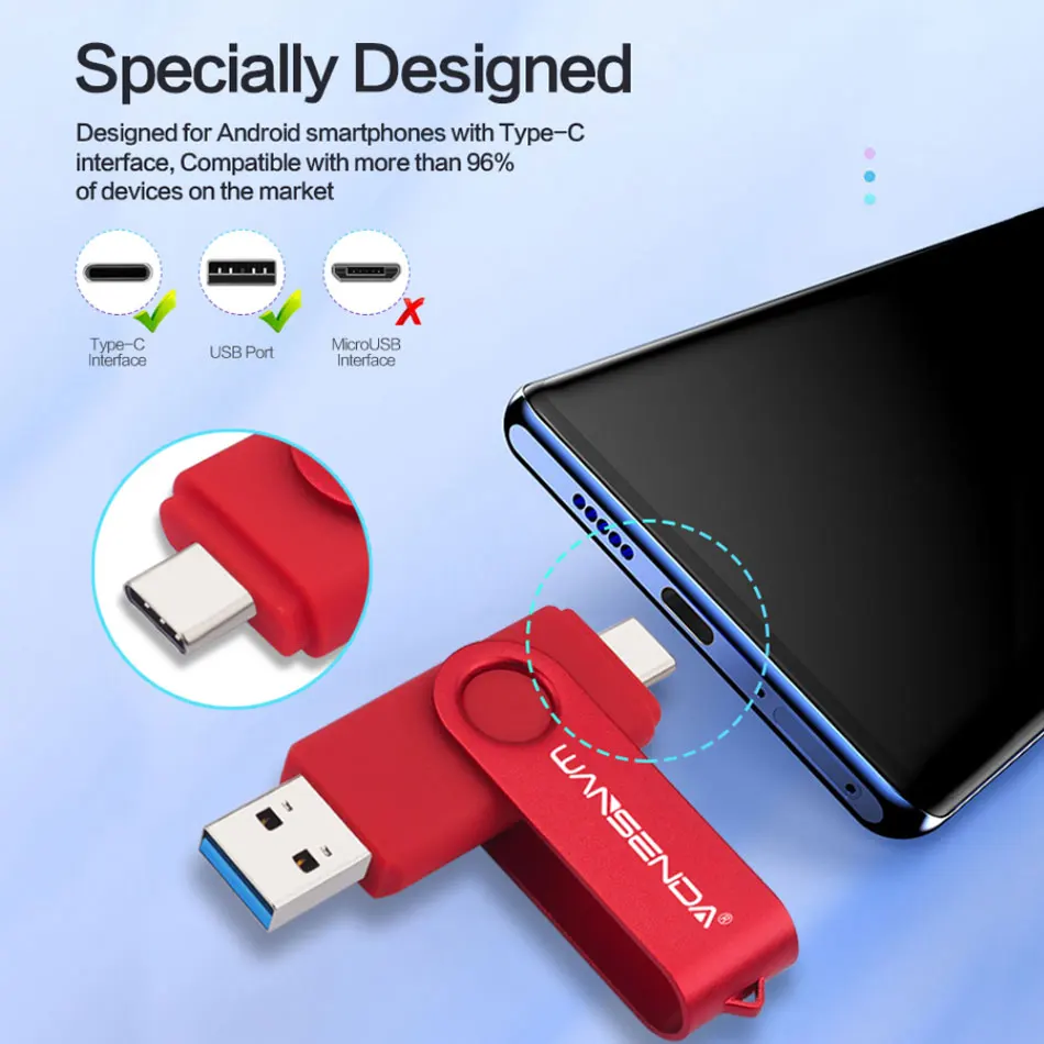 Флеш-накопитель WANSENDA OTG 2 в 1 USB флеш-накопитель 3 0 и Type-C 512 ГБ 256 128 Гб 64 32 16 флешка