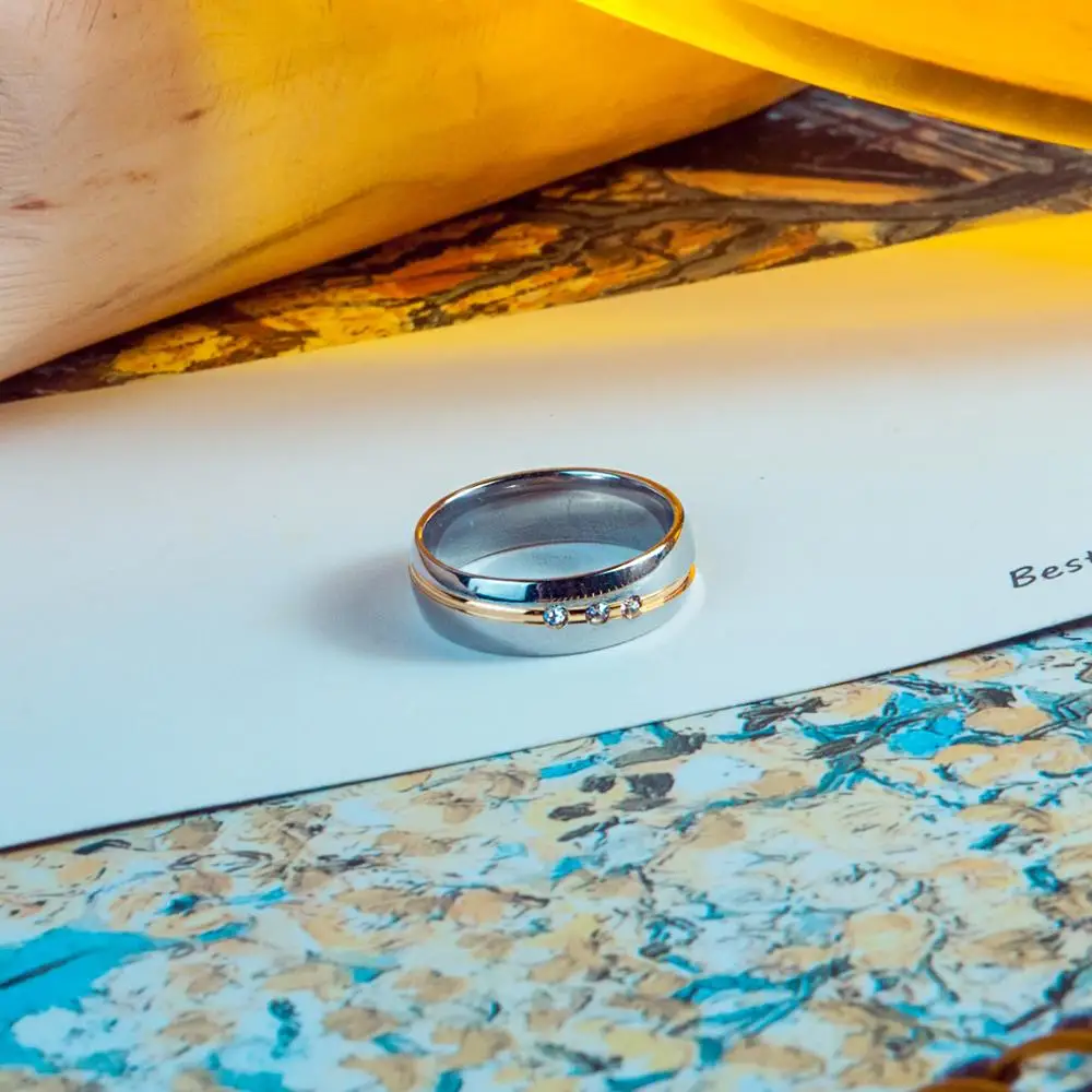 Парные кольца из нержавеющей стали 6 мм Серебряное свадебное кольцо с кристаллом