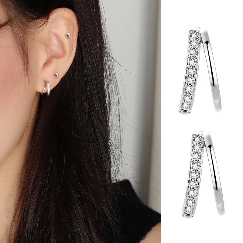 Серьги кольца с двойным геометрическим кристаллом женские корейские ювелирные