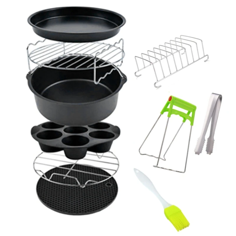 

10Pcs Air Fryer Accessories 7 Inches for Airfryer 3.2-5.8QT Fryer, Baking Basket, Pizza Tray, Kitchen Cooking Tools
