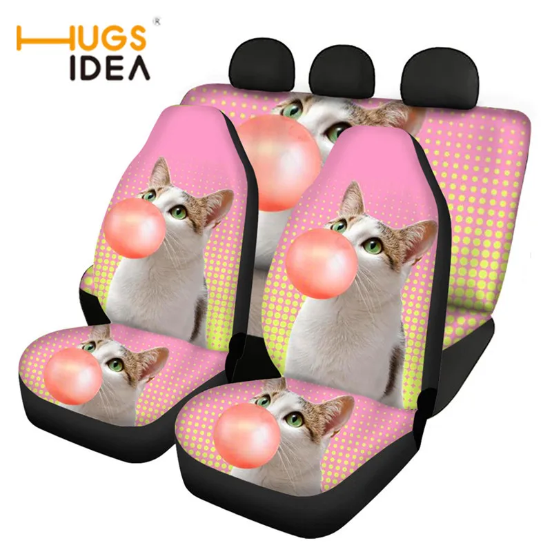 

HUGSIDEA Cute Animal Cat Pattern Print Front and Rear Auto Seat Covers Fashion Kawaii Style Automotive Interior Decor for Teen