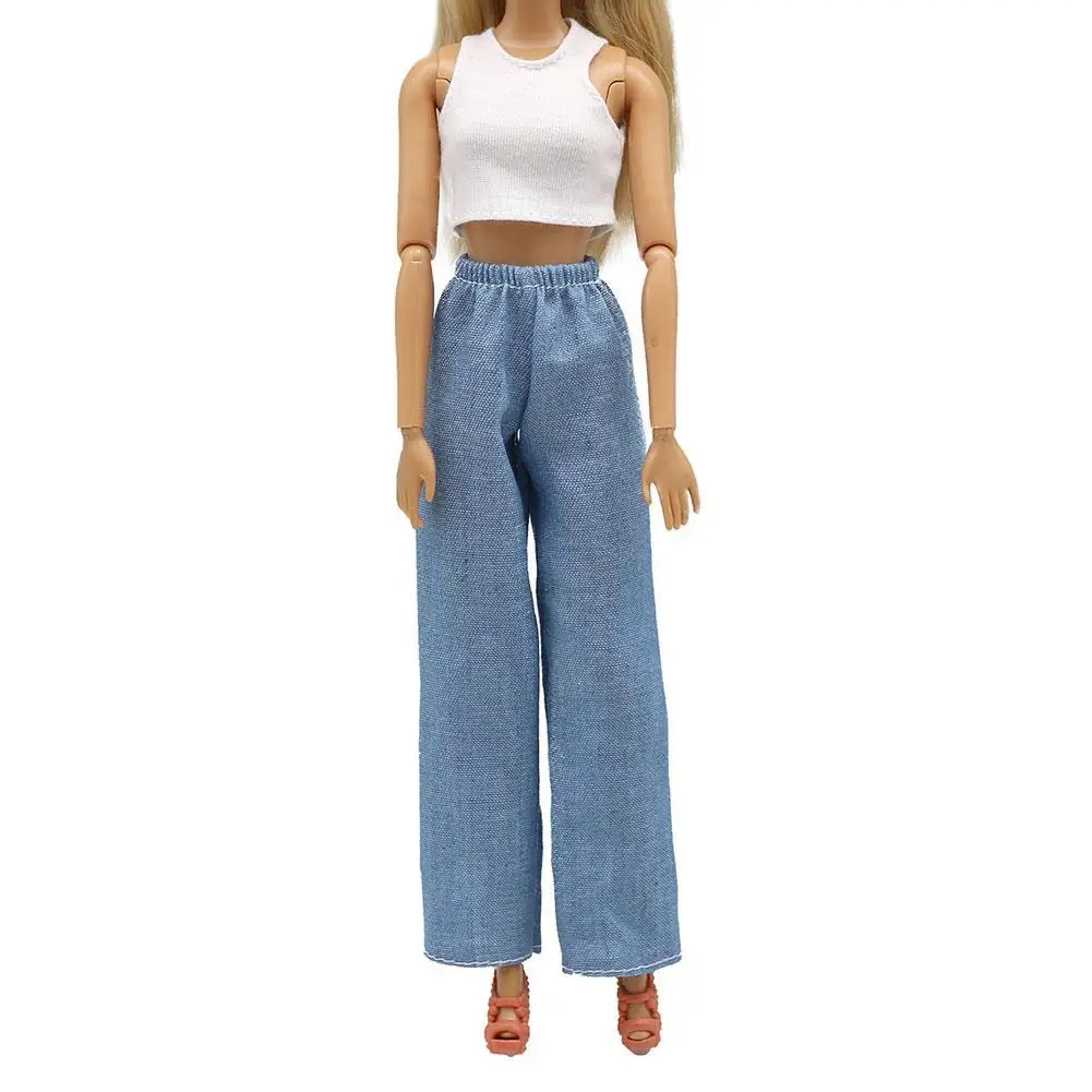 

29cm Dolls Princess Denim Loose Trousers Sleeveless Dolls Vest Outfits Short Humanoid Jeans Trousers Plaid T-shirt Clothes U4R4