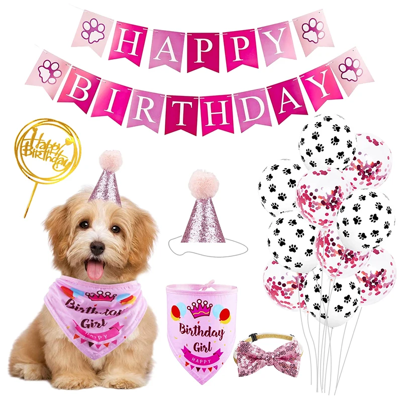 

Fowecelt Pet Birthday Party Decor Cat Dog Handmade Adjustable Scarf Hat Collar Banner Accessories for DIY Pet Party Supplies