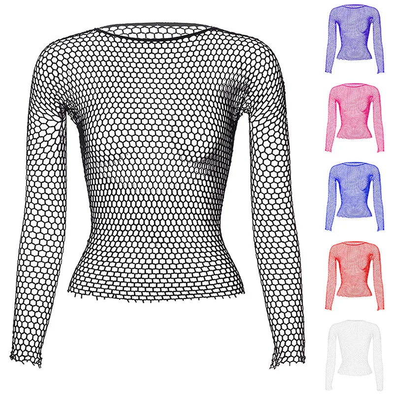 

Women Sexy Lingerie Erotic Costumes Bodystocking Night Dress Nightwear Hollow Out Fishnet Long Sleeve Tops Base Tanks Plus Size