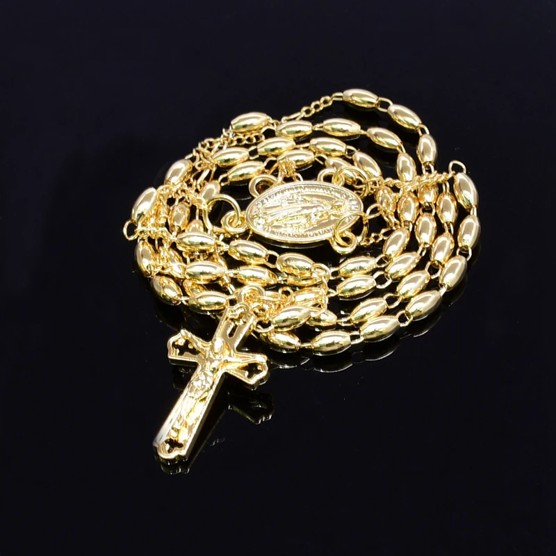 QIGO Золотой медный крест Кулон Четки Ожерелье религиозные украшения