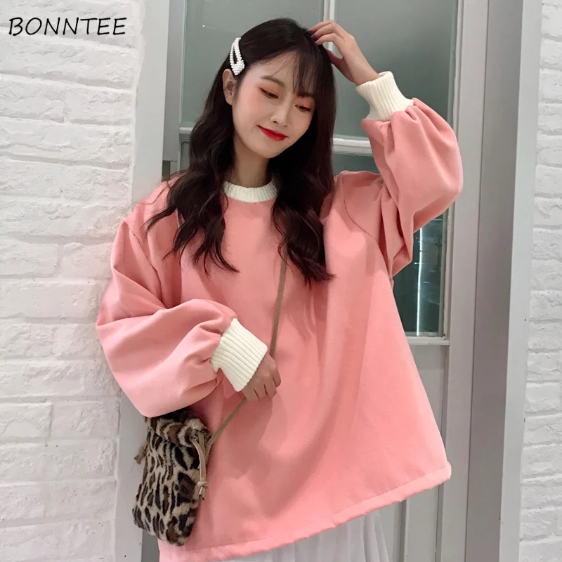 Женские толстовки с круглым вырезом милые однотонные простые универсальные