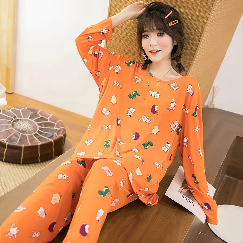 Plus Size 8XL 10XL bust 150cm Women Pajamas Sets Oversized Long Sleeve Top and Pants Sleepwear Suit Home Women Female Sleepwear