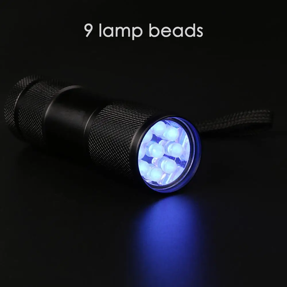 

GM Mini UV Light 3W UV 9 LED Flashlight 395nm or 365nm Mini UV Torch Light AAA Battery UV Light For Money Detector Ink Curing