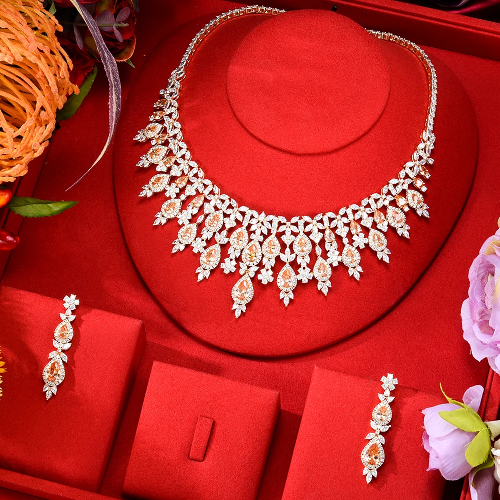 KellyBola модный роскошный циркониевый кулон ожерелье серьги для женщин свадебный банкет праздник великолепные ювелирные наборы