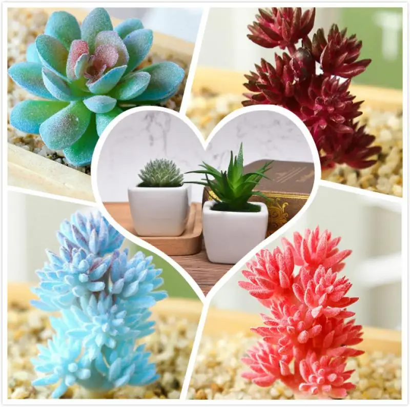 

Artificial multi-color flocking succulents DIY home garden office wedding decoration mini bonsai plants
