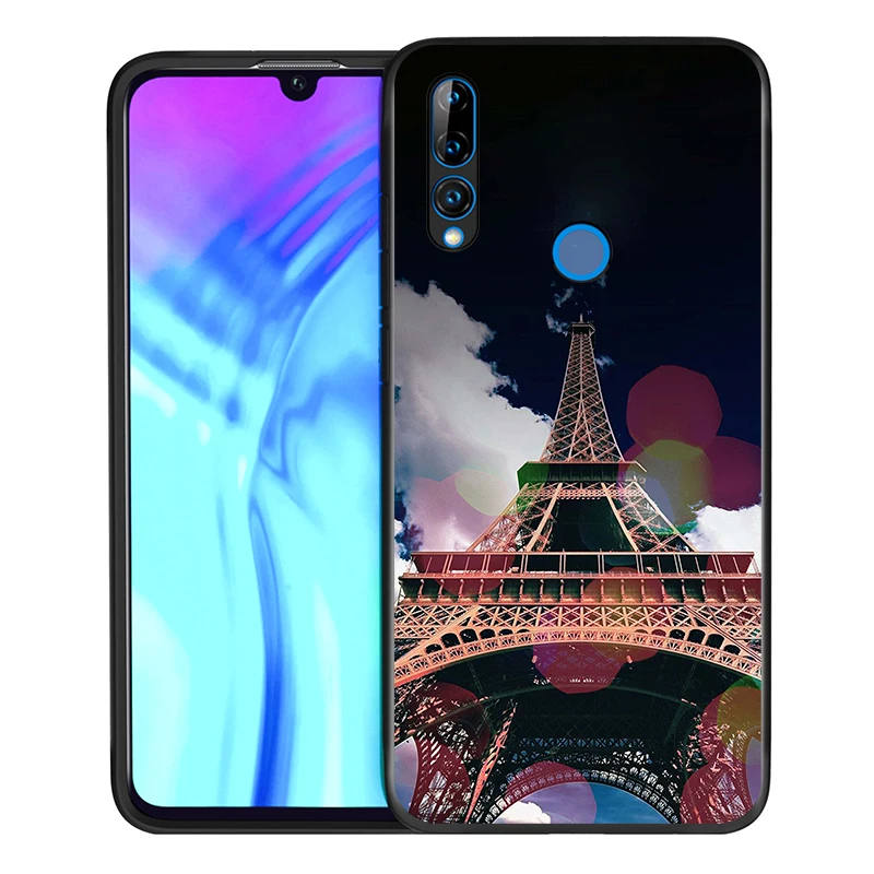 Black Soft TPU Cover Beautiful Eiffel tower for Honor 9X 9 Lite 8S 8C 8X 8A 8 2019 2020 7A 7S 7C Pro Phone Case