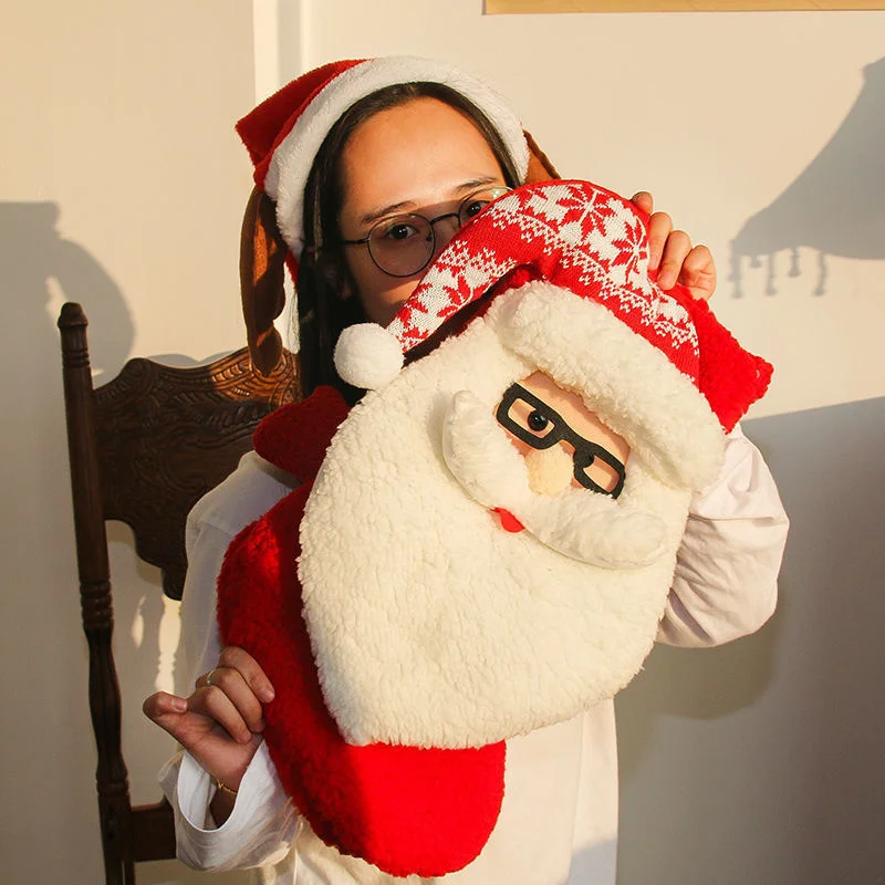 Bolsa de regalo para calcetines de Navidad, saco de Pap&aacute; Noel de lana de cordero de gran tama&ntilde;o, ciervo, bolsa de Pap&aacute; Noel, decoraciones navide&ntilde;as para el hogar de A&ntilde;o Nuevo, medias-5
