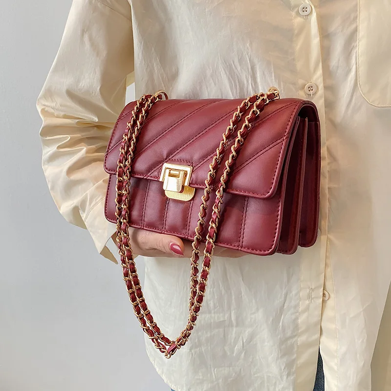 

Women's Shoulder Bag PU Leather Fashion Simple Chain Diagonal Small Bag Woman Small Handbag Luxury Designer Handbag 2021 New