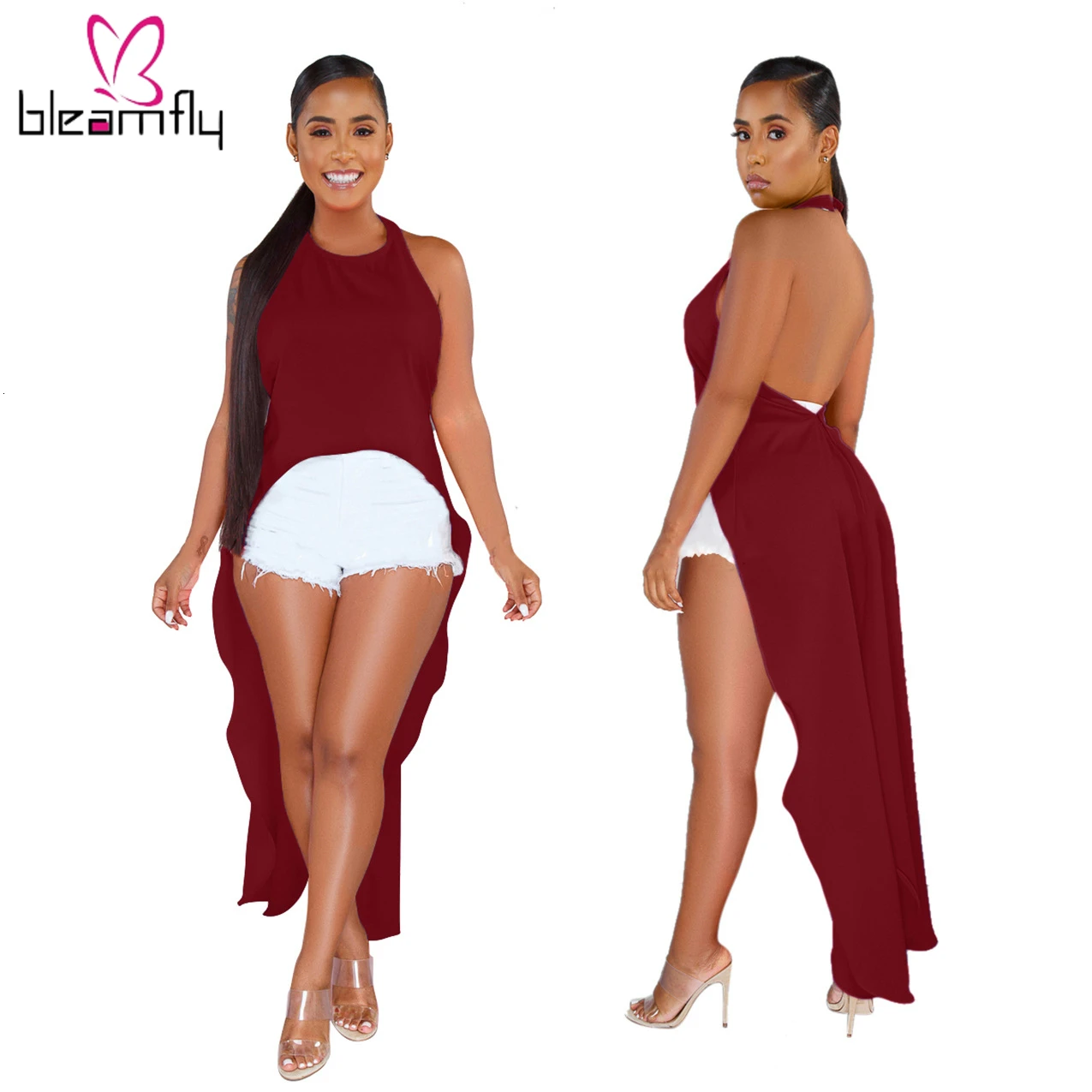 2019 Новое Женское необычное шифоновое платье без рукавов с открытой спиной