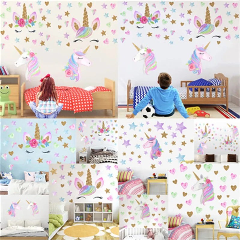 Наклейки на стену для детской комнаты с изображением единорога звезд | Дом и сад
