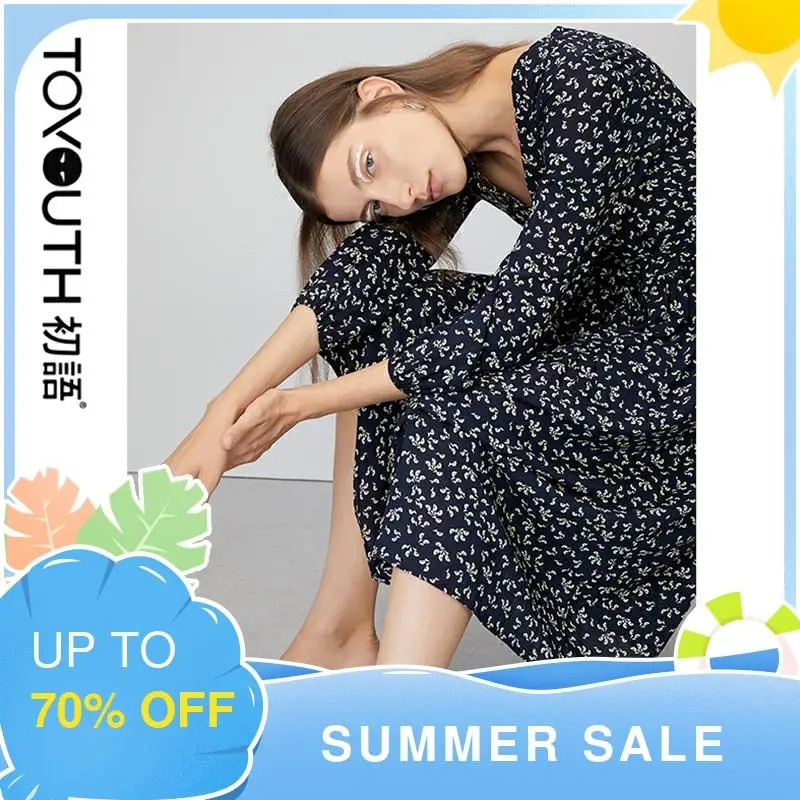 Женское шифоновое платье с цветочным принтом V образным вырезом и длинным