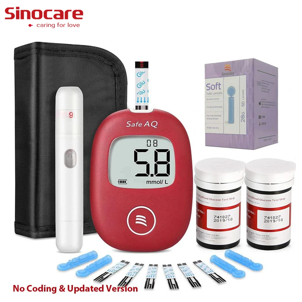 

Sinocare Safe AQ Blood Glucose Monitor Kit with Test Strips & Needles Test Accurate for Diabetes Glucometer + Free Bag
