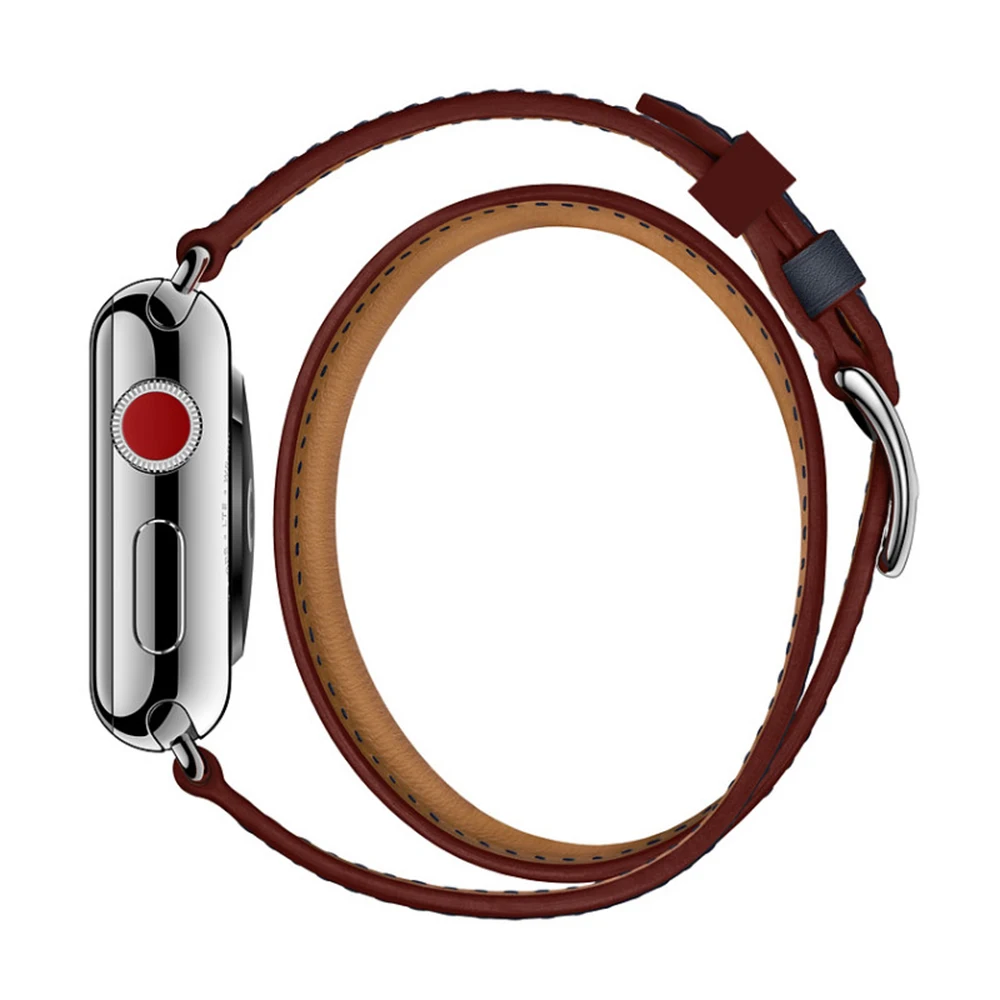 Кожаный браслет с двойными кругами для Apple Watch 1, 2, 3, 42 мм, 38 мм, ремешок для iwatch series 5, 4, 40, 44 мм