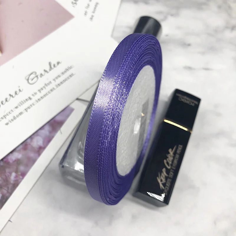 Light purple HINDJEF 6 мм 25 ярдов Розовый Шелковый Атласный органза полиэстер лента для шитья Свадебная вечеринка ручной работы украшения тесьма подарочная упаковка - Цвет: Light purple