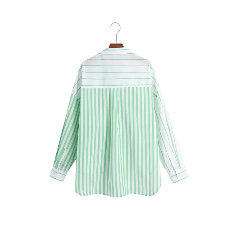 

IEQJ Women green casual All-match minimalism Blouse New Lapel Long Sleeve Loose Shirt Fashion Tide Spring Autumn 2021 3F1566