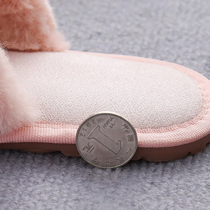 

Women Winter Home Slippers Indoor Non-slip Cross Short Plush Kids Shoes Slip On Flats Slides Parent-child Fur Slippers Flip Flop