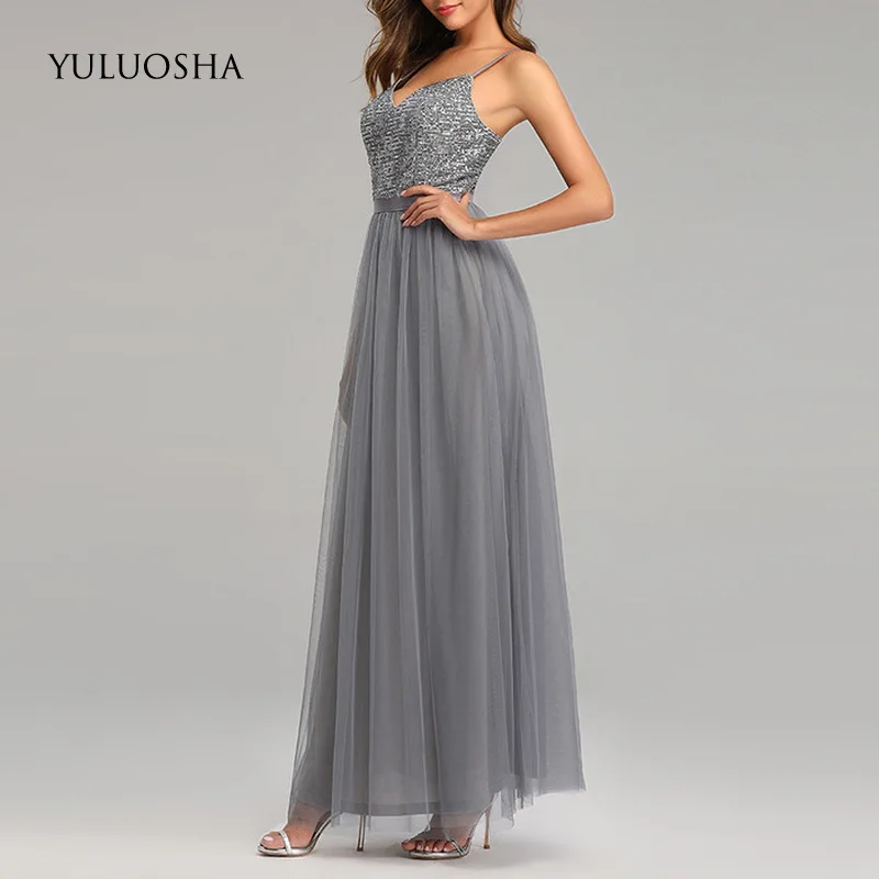 YULUOSHA Wedding Guest Dress Lace Sequined Sleeveless A-Line Bridesmaids Dresses Elegant Plus Size Vestido De Festa Longo | Свадьбы и