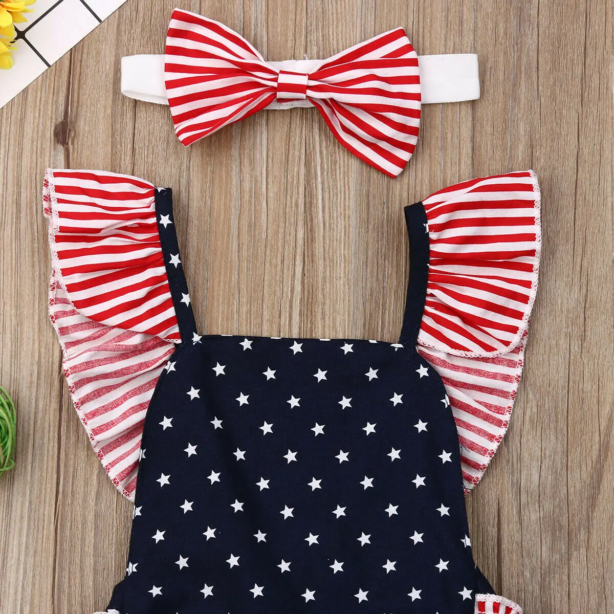 Комбинезон для новорожденных девочек 4 июля комбинезон повязка на голову наряды 0