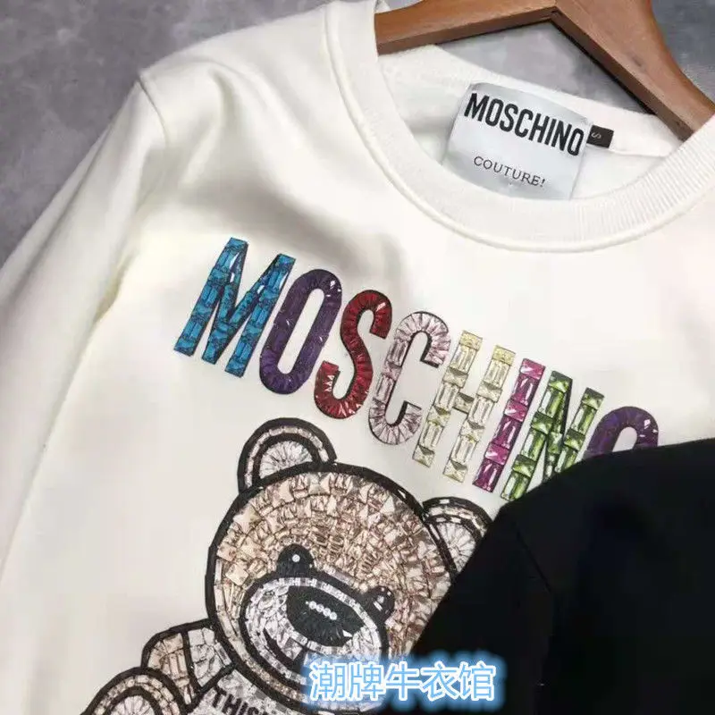 

Moschino Color Matching Cartoon Style Pure Cotton Fleece-Lined Thick round Neck Sweatshirt Korean Style Couple Long Sleeve