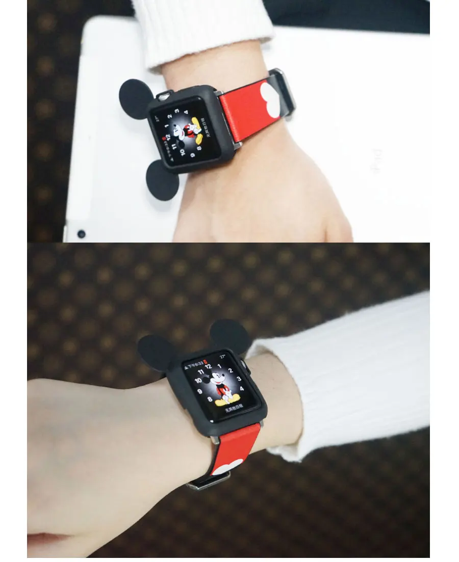 Ремешок из натуральной кожи + чехол для apple watch band 42 мм 38 iwatch 4 полосы 44 40 Микки