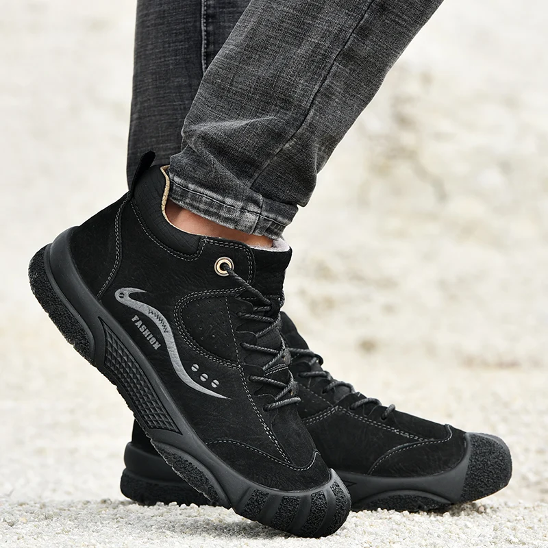 

Genuine Leather Shoes Men Cow Leather Casual Shoes Male Outdoor High Quality Mens Flats Lace-Up Footwear High Top Sneakers