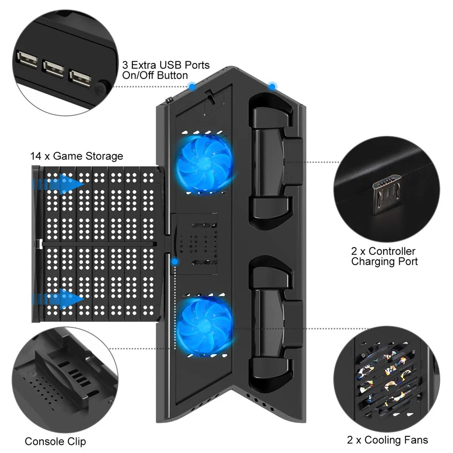 PS4/Slim/Pro вертикальная подставка охлаждающий вентилятор двойной контроллер