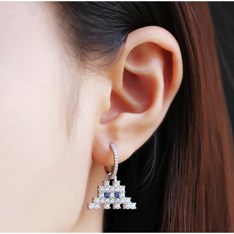 Kelley original 925 sterling silver asymmetric earrings for women A pacman shape Monaco PM brand design fashion luxury jewelry |