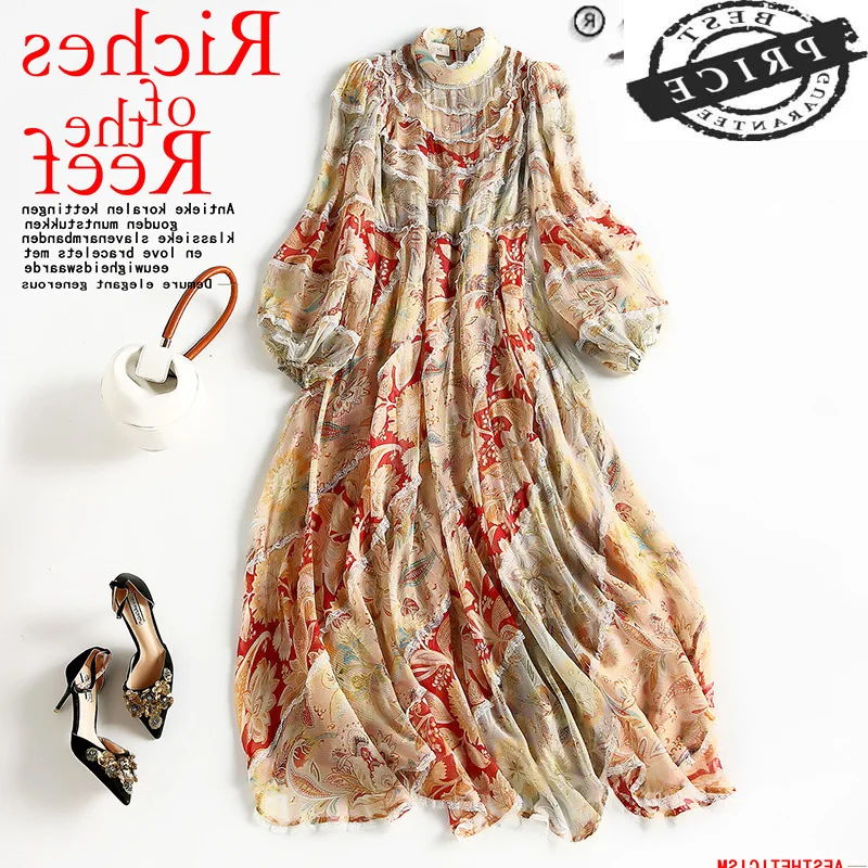 

Spring Summer Dress Woman 100% Silk Dress Female Floral Casual Dresses for Women Elegant Fashion 2021 Mujer Chaqueta 33a1