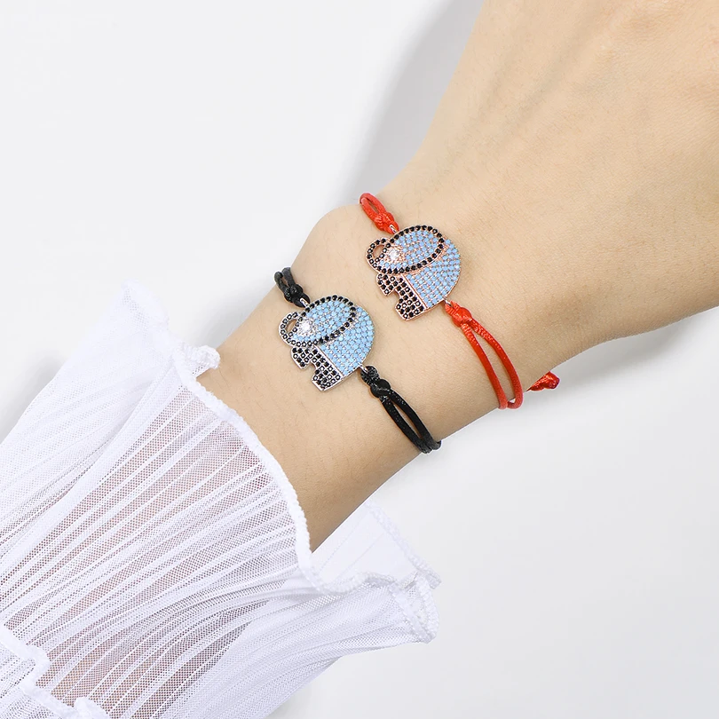 Neovivi кубический цирконий слон шармы браслет ручной работы Красный Черный Веревка