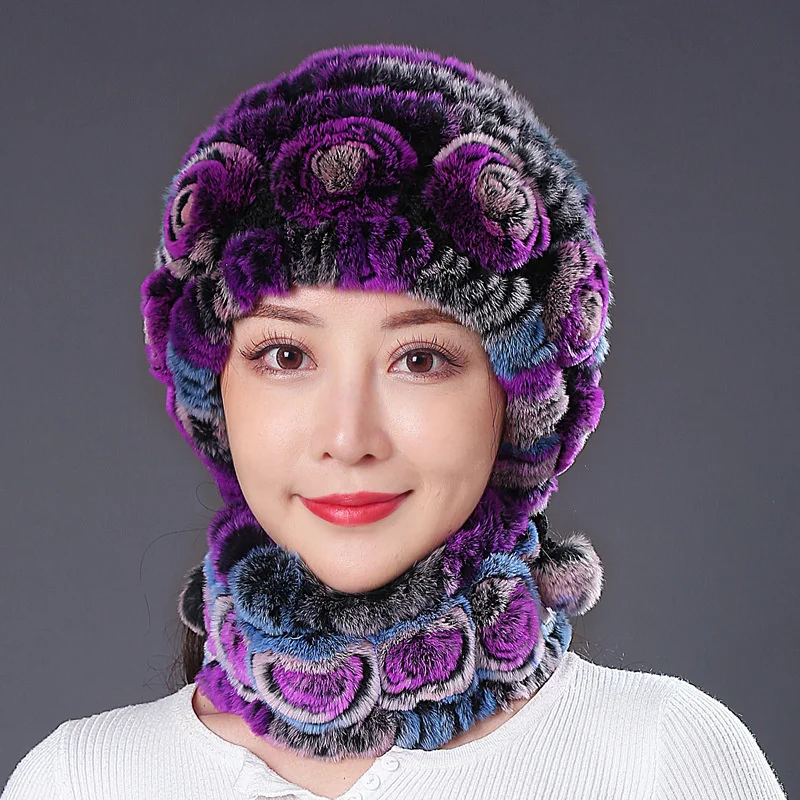 

Женская Зимняя Шапка-бини из натурального кроличьего меха