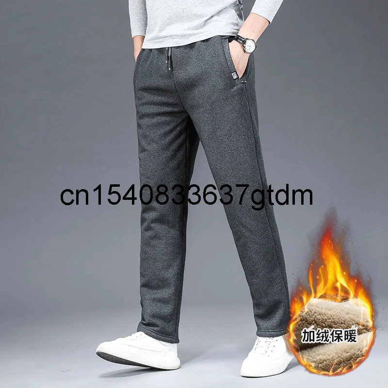 

Winter new men's young fat plus size fashionable leisure thickened warm cashmere sports pants for men
