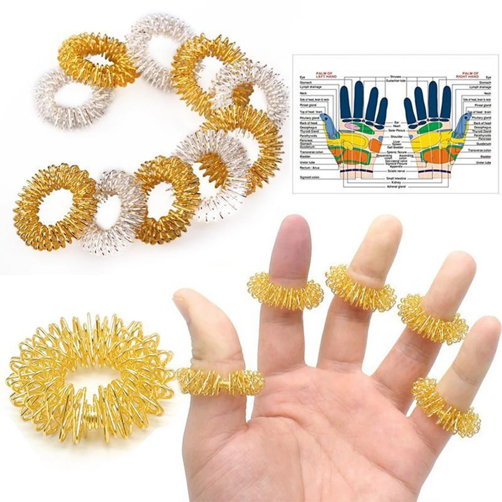 

10Pcs Finger Massage Ring Steel Spiky Finger Acupressure Ring Therapy Pain Relief Finger Ring for Teens Adults Circulation Rings