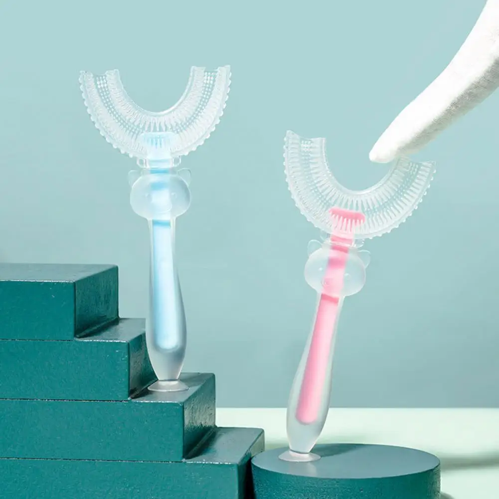 

Baby Toothbrush Cartoon Shape Suction Cup Bottom Silicone Infant Manual 360 Degrees Cleaning Toothbrush for Children Gum Care