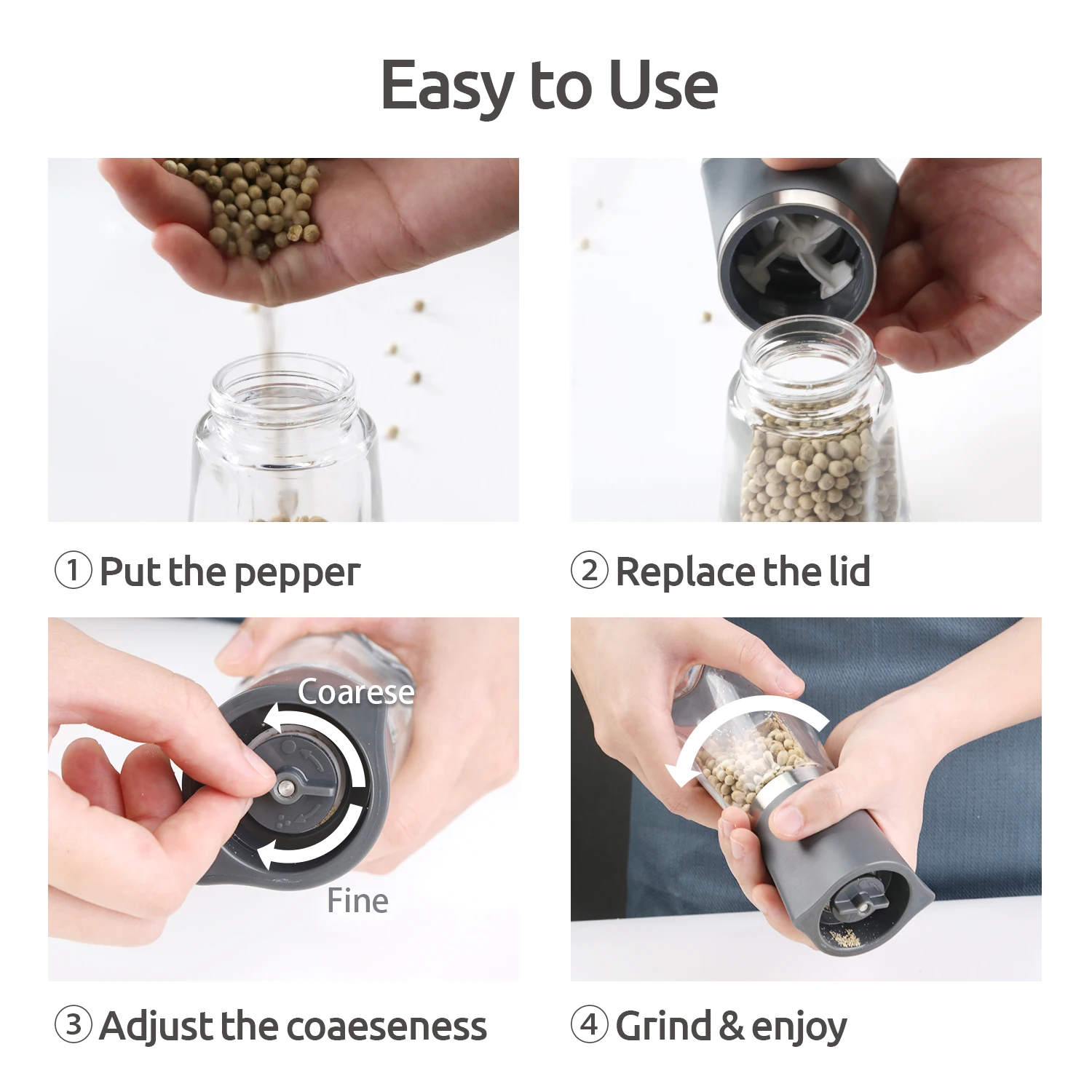 Seacreating 2PCS SET 6 дюймов ручная мельница для перца Нержавеющая сталь & Стекло соли и