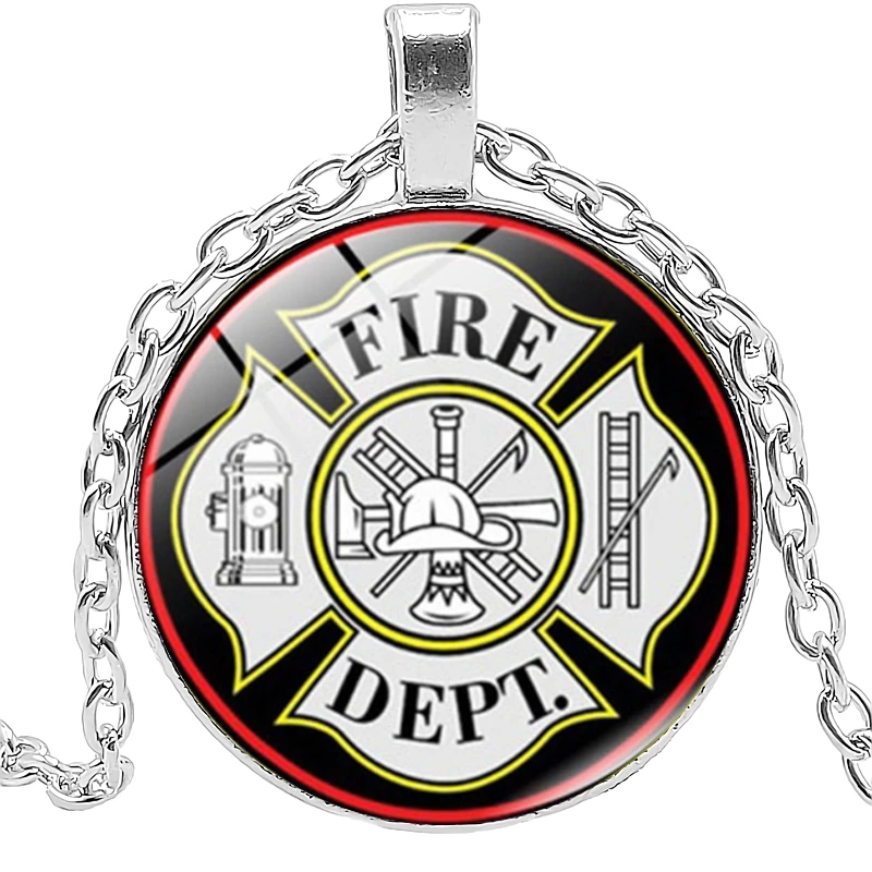 

hot / 2020 New Jewelry Long Necklace Firefighter Creative Time Glass Convex Round Pendant Necklace Children Gift Sweater Chain