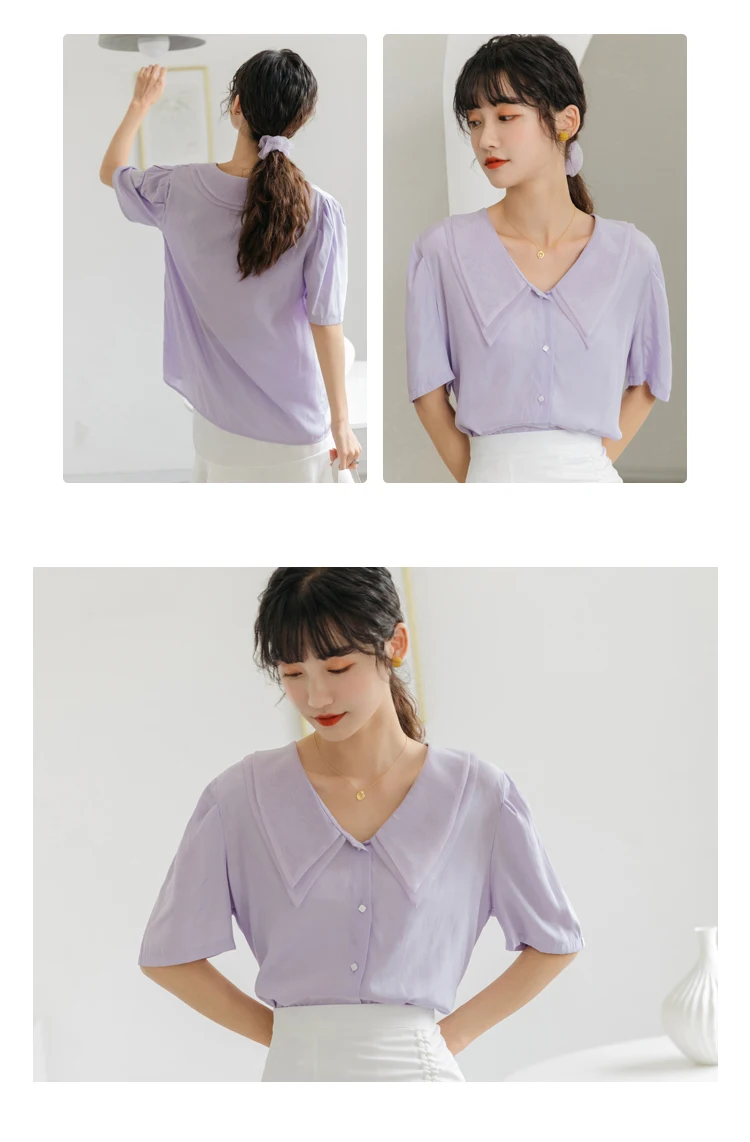 

Women's Blouses Polo Shirts Chiffon Top Fashion Casual Shirt Short Sleeve Summer Blouse Plus Size Loose Button Lady Tops 20100