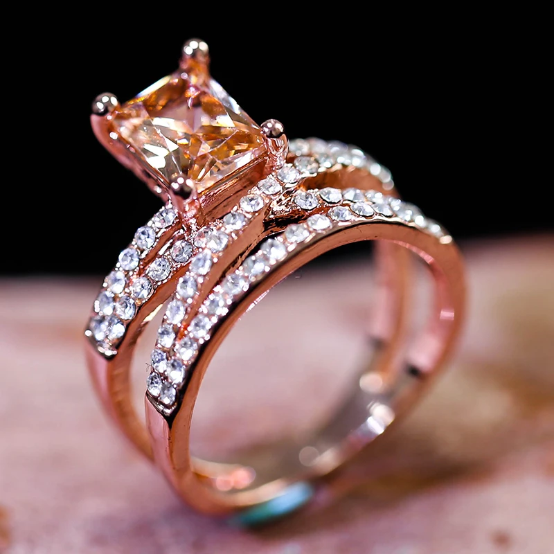 Роскошное оранжевое квадратное кольцо с камнем набор очаровательных серебряных