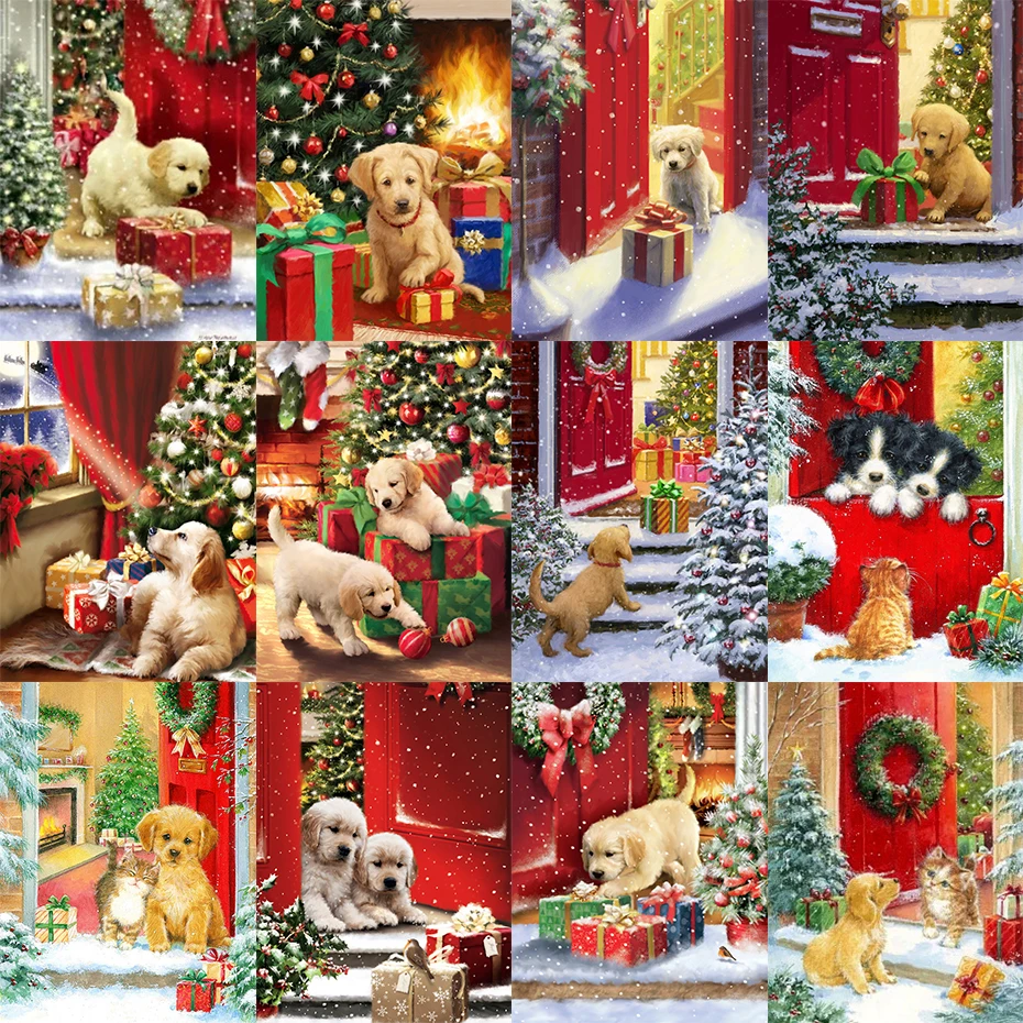 

tapb Christmas And Dog Pictures DIY Painting By Numbers Adults Handpainted On Canvas Coloring By Numbers Home Wall Art Decor