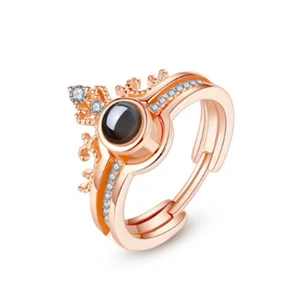 Golden Combo 2 In 1 2шт I love you на 100 языках комбинированные Регулируемые кольца 925 серебро Золотая Корона винтажное серебрянное кольцо Женские Лучшие подарки - Цвет основного камня: Golden Combo 2 In 1