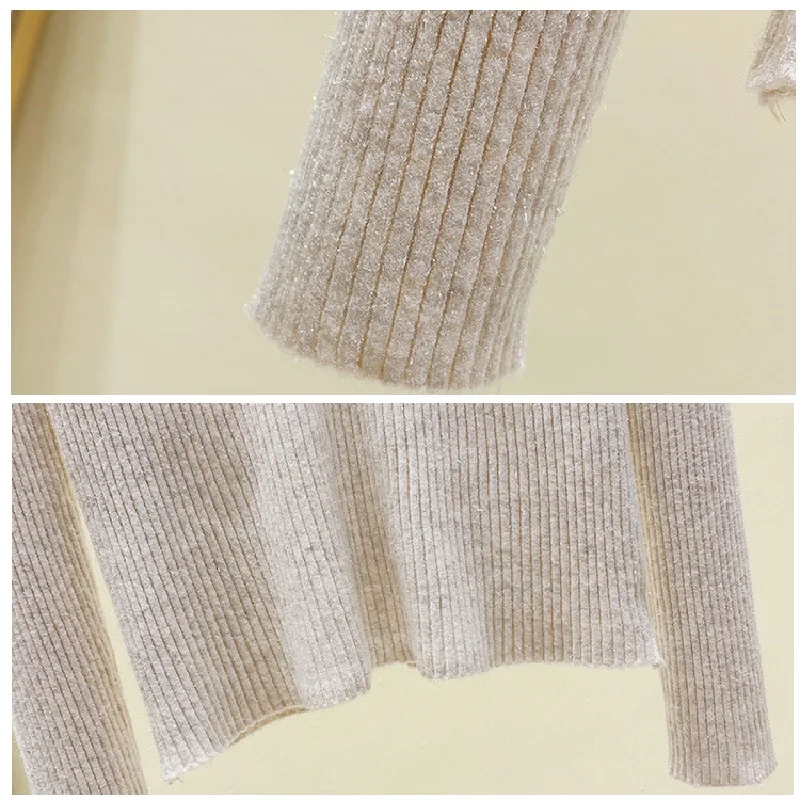 Яркий шелковый кружевной пуловер Женский Осенний блестящий свитер с длинным