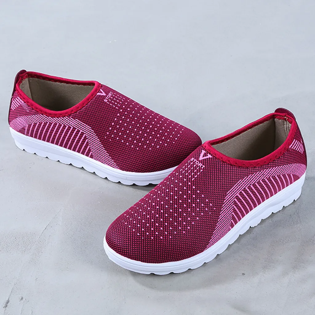 

Women's Mesh Flat Shoes Patchwork slip-on Cotton Casual Shoes For Woman Walking Stripe Sneakers Loafers Soft Shoes